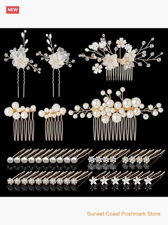 Bridal Hair Pins Pearl Rhinestone Flower Accessories Wedding